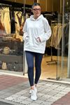 Kanguru Cepli Oversize Kalıp Şardonlu Sweatshirt-Beyaz