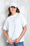 Oversize Taş Detaylı Tshirt-Beyaz